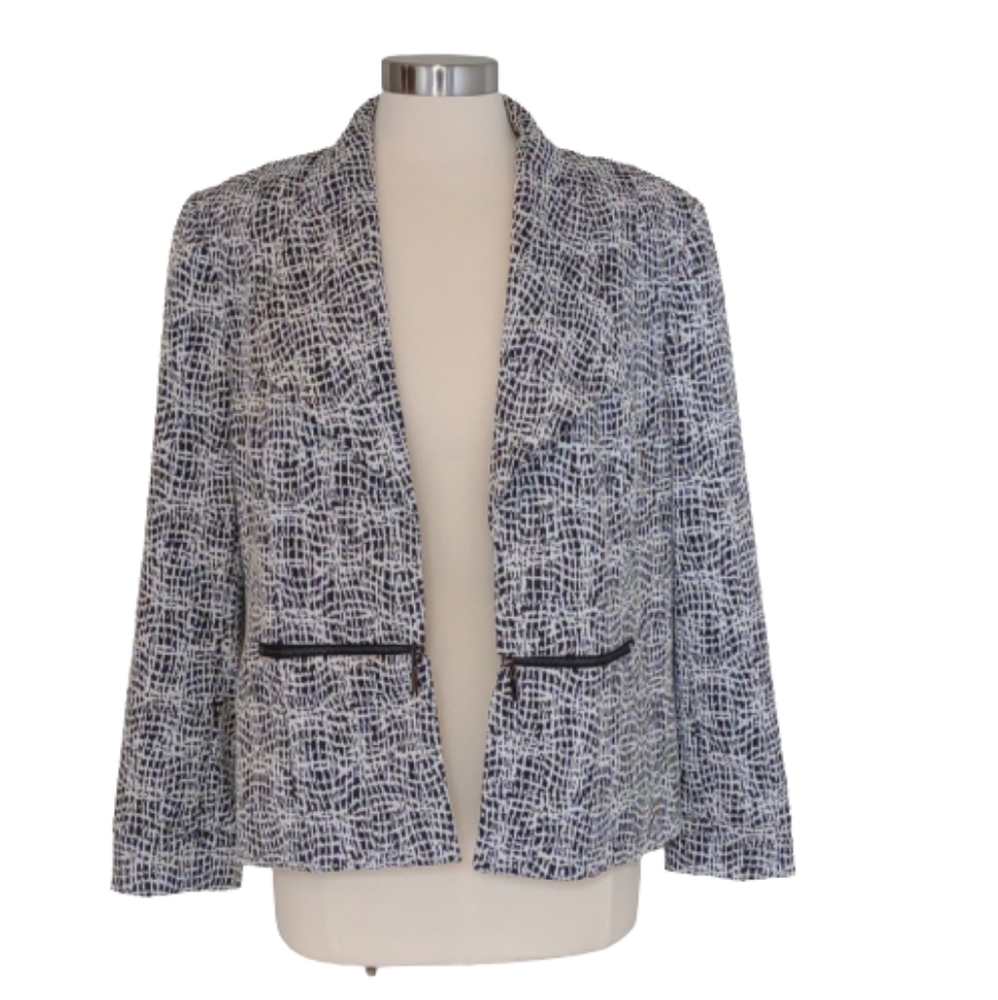 Jacquard Jacket Zipper Detail 14 Kasper Wing Lapel